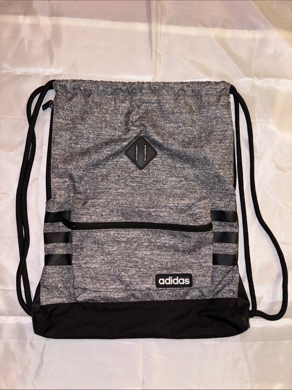 adidas Men’s Heather Gray and Black Drawstring Backpack